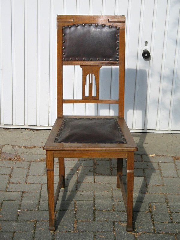 4 Stühle um 1910 ~ Eiche mit original Echtleder