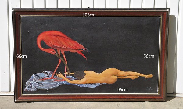 gerahmtes Ölbild "Der rote Ibis" nach Richard Müller