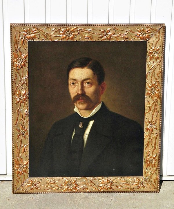 gerahmtes Ölgemälde auf Leinwand "Herrenporträt" um 1880