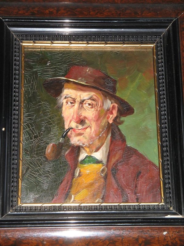 gerahmtes Ölbild "Mann mit Pfeife" um 1925