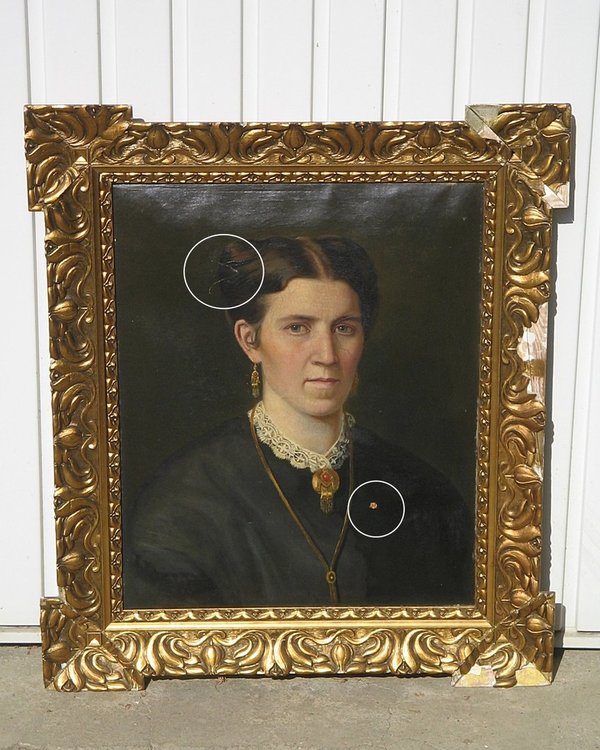 gerahmtes Ölbild "Damenporträt" um 1865