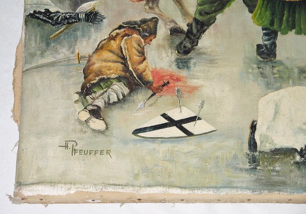 Ölbild auf Leinwand "Deutscher Orden in der Schlacht" ~ sign. Pfeuffer