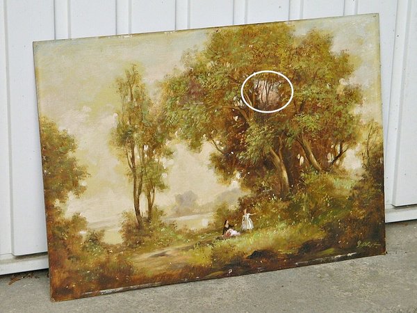 Ölbild "Landschaft mit Mutter und Tochter beim Picknick" ~ sign. Georg Ohst