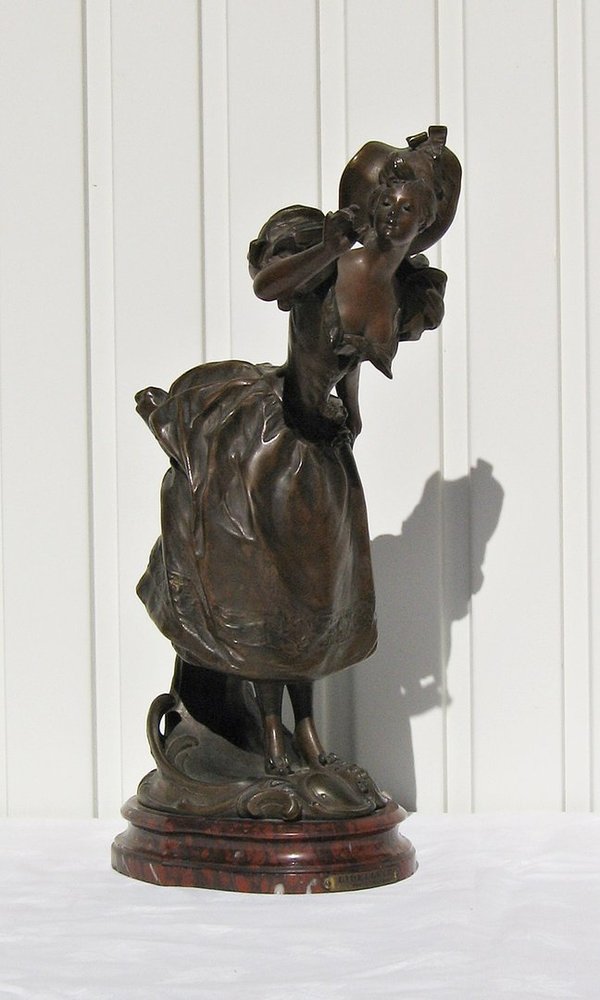Statue auf Marmorsockel "Libellule" um 1900 ~ sign. V. Bruyneel