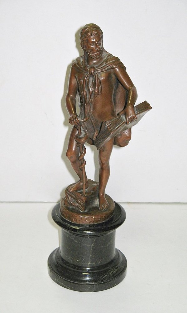Bronzefigur "Medicus mit Äskulapstab und Medizinbuch" ~ sign. Eichberg ~ Asklepios