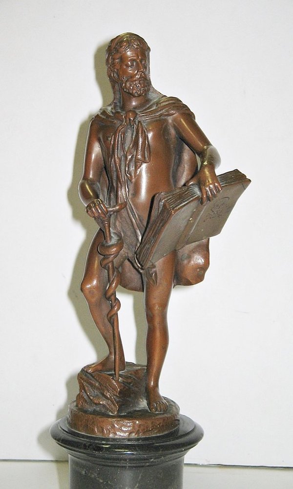 Bronzefigur "Medicus mit Äskulapstab und Medizinbuch" auf Marmorsockel ~ sign. Eichberg ~ Asklepios