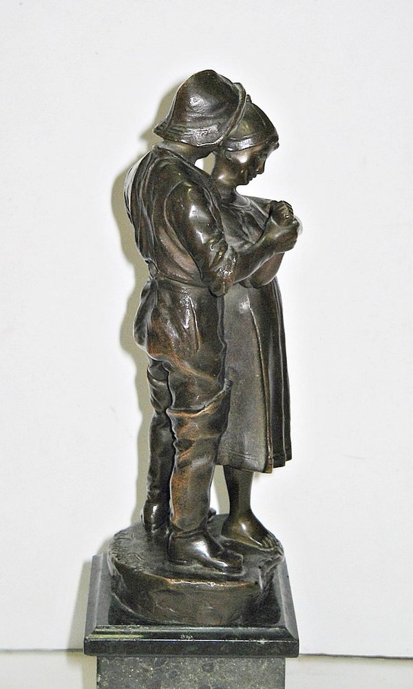Bronzefigur "Friesisches Pärchen" auf Marmorsockel um 1890 ~ sign. Schmidt-Felling