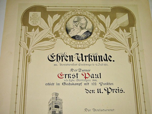 Ehren-Urkunde XVI. Kreisturnfest Eschwege 1911