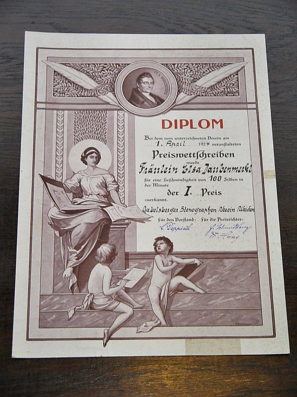 Diplom im Wettschreiben ~ Gabelsberger Stenographen Verein Weiden 1924
