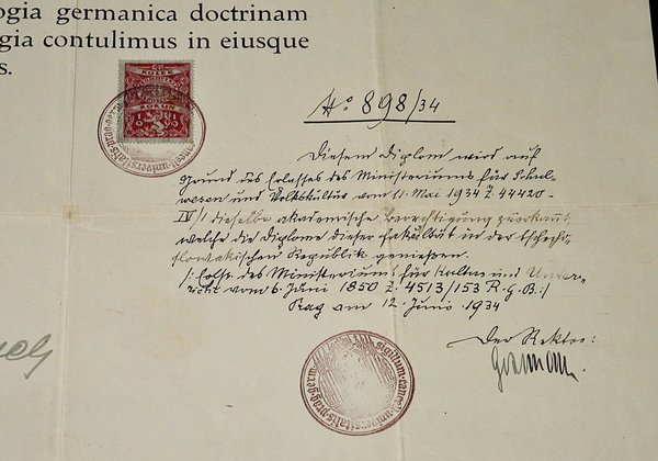 Promotions-Urkunde der Universität Wien 1934