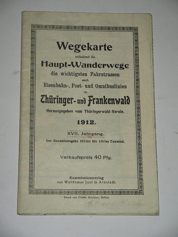 Wegekarte Thüringer- und Frankenwald 1912 ~ mit Eisenbahn-, Post- und Buslinien