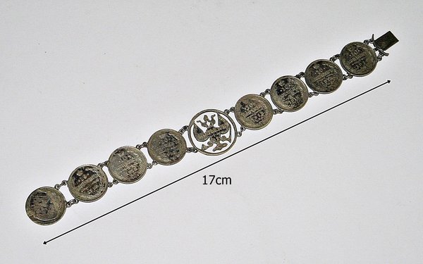 silberne Armkette aus 10 Kopeken-Münzen ~ 1911-1916