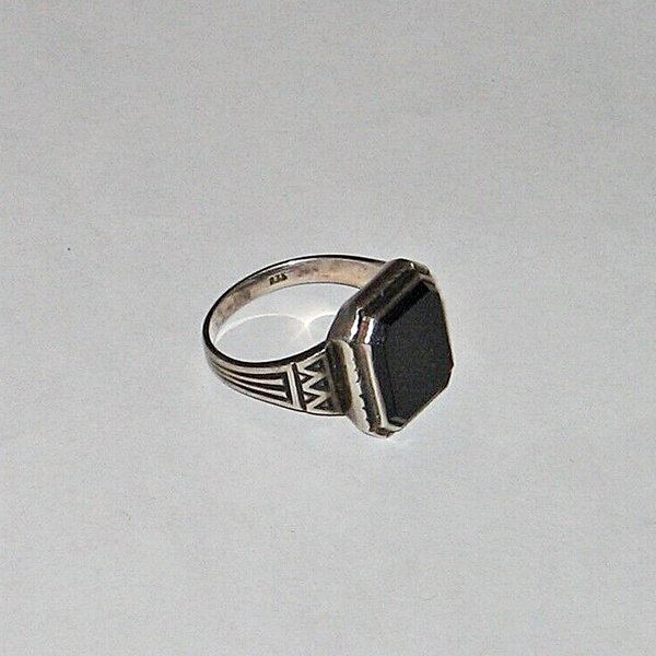 achteckiger Silber-Ring mit schwarzem Stein ~ 835er ~ Trauerschmuck