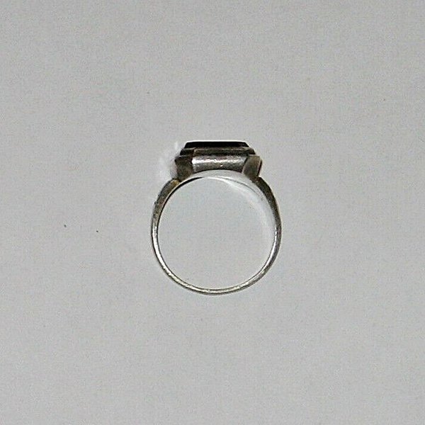 achteckiger Silber-Ring mit schwarzem Stein ~ 835er ~ Trauerschmuck