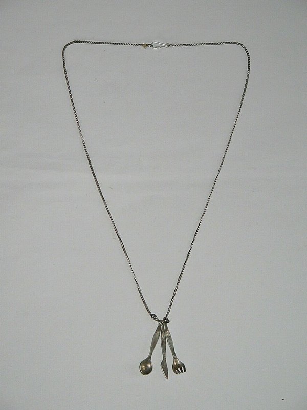 schmale Damen-Halskette mit "Besteck"-Anhänger ~ 835 Silber