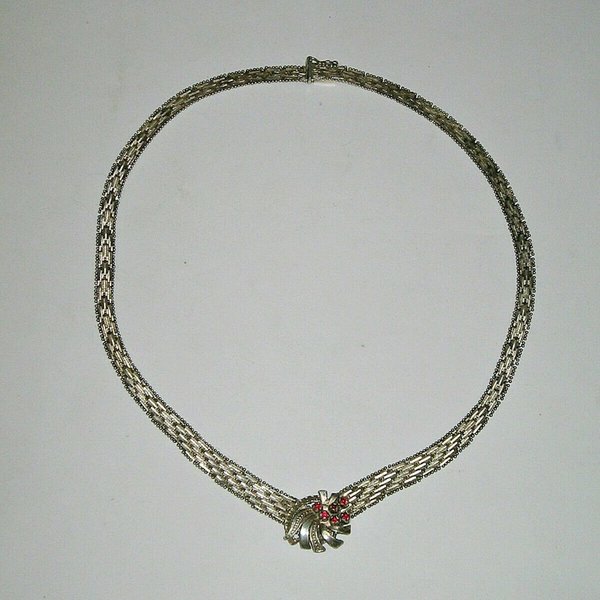 wunderschöne, breite Halskette mit passendem Armband ~ rote Steine ~ 925 Silber