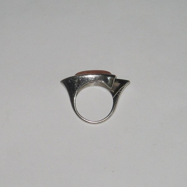 Silber-Ring in Schiffchen-Form mit karamellfarbenem Stein ~ Ringgröße 57