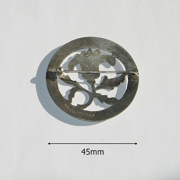 runde Brosche mit Blumen-Motiv ~ 900er Silber