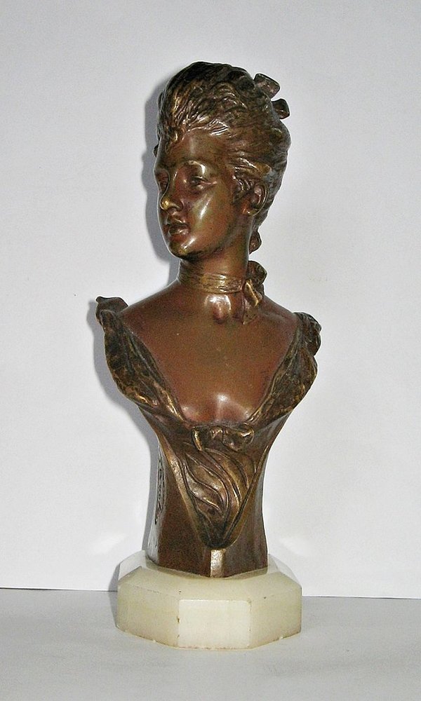 Jugendstil Damenbüste ~ Bronze auf Marmor ~ van der Straeten