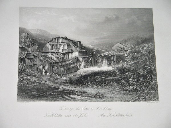 Stahlstich um 1850 ~ Am Trollhättafalle
