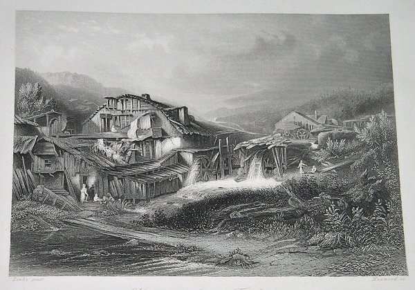 Stahlstich um 1850 ~ Am Trollhättafalle