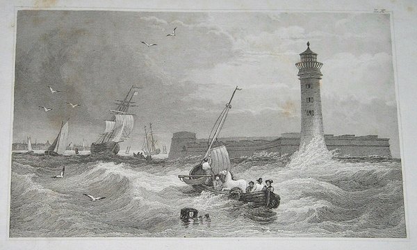 Stahlstich um 1850 ~ Bellrock ~ Leuchtturm Schottland