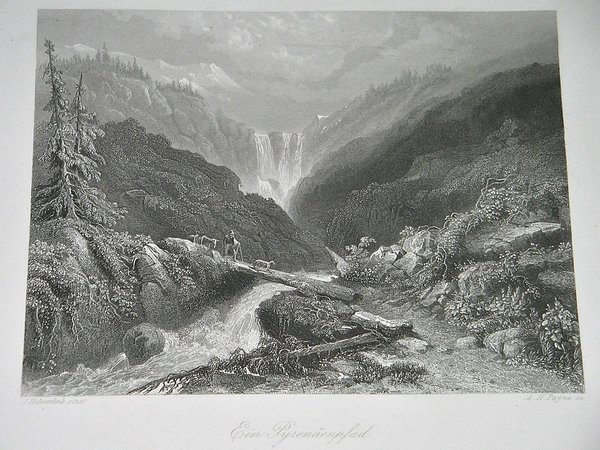 Stahlstich um 1850 ~ Ein Pyrenäenpfad