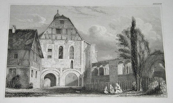 Stahlstich um 1850 ~ Die Kaiser-Pfalz in Gelnhausen