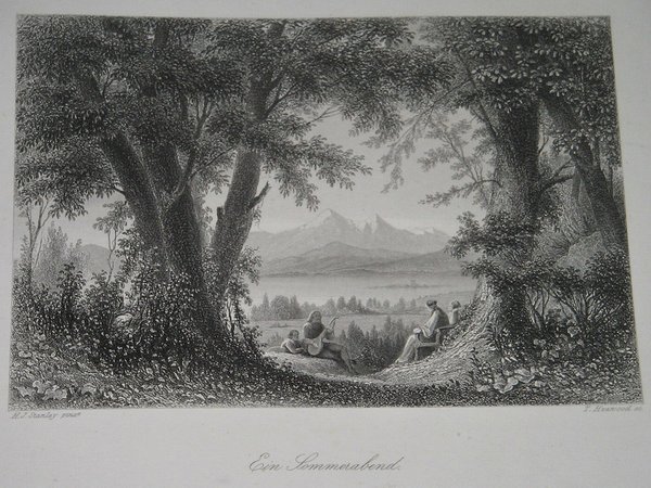 Stahlstich um 1845 ~ Ein Sommerabend