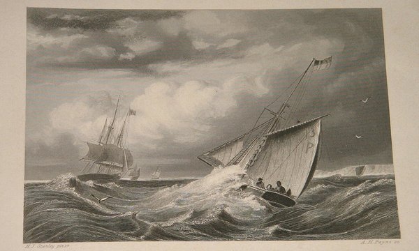 Stahlstich um 1845 ~ Das Lotsenboot