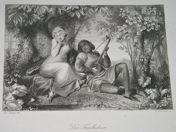 Stahlstich um 1845 ~ Der Troubadour