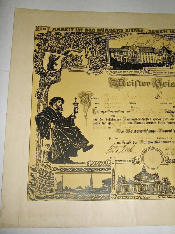 Meisterbrief für das Schneider-Handwerk ~ Berlin 1927