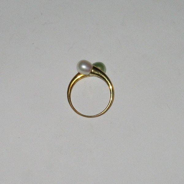 vergoldeter Silber-Ring mit zwei Kunstperlen ~ Ringgröße 63