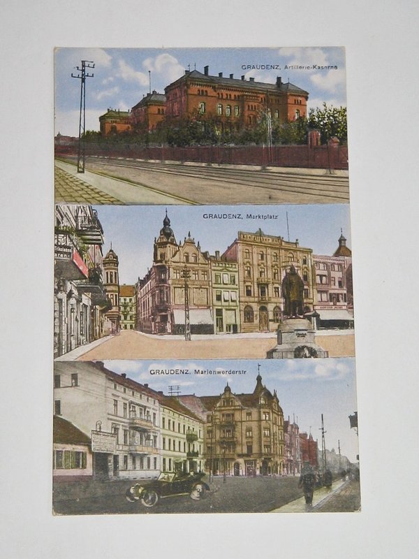 Ansichtskarte Graudenz - Artillerie-Kaserne, Marktplatz ~ um 1910 ~ Preußen