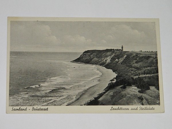 Ansichtskarte Samland - Brüsterort ~ Leuchtturm und Steilküste ~ um 1935
