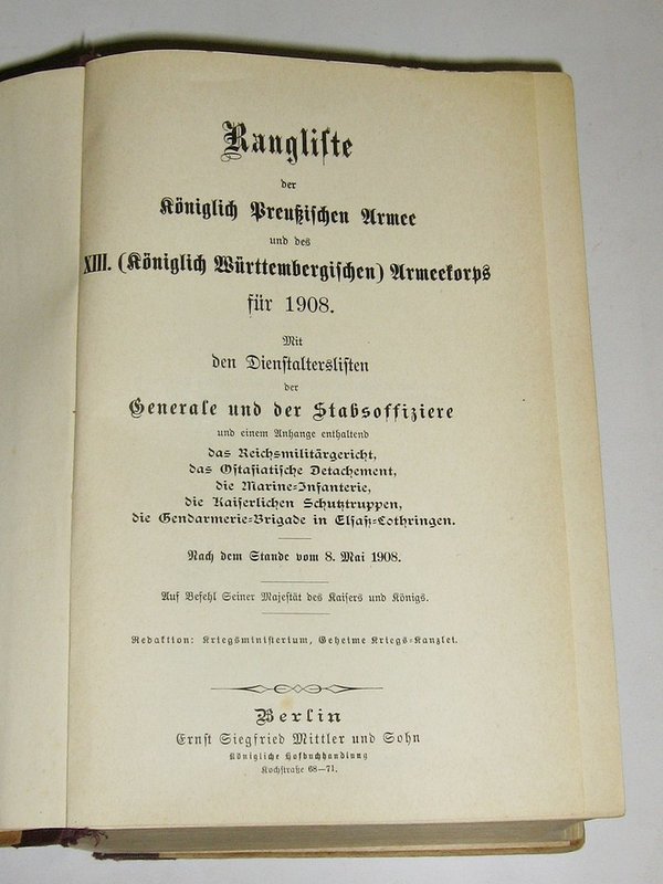 Rangliste der Königlich Preußischen Armee 1908