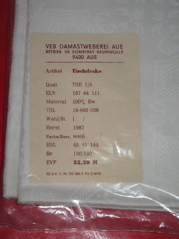 weiße Tischdecke ~ Damastweberei Aue 1986