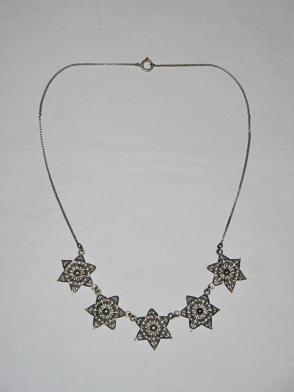 antike Damen-Halskette mit fünf Sternchen ~ 835er Silber