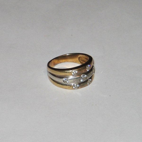 breiter Silber-Ring mit teilvergoldeter Schiene und kleinen Steinen ~  925er ~ Ringgröße 60