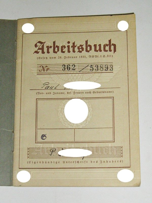 Arbeitsbuch von 1937