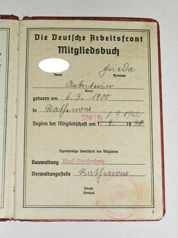 Mitgliedsbuch der Deutschen Arbeitsfront von 1942