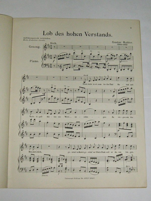 Lob des hohen Verstandes von Gustav Mahler ~ Notenheft um 1910