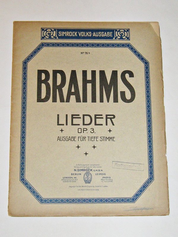 Brahms - Lieder Op. 3 ~ um 1910