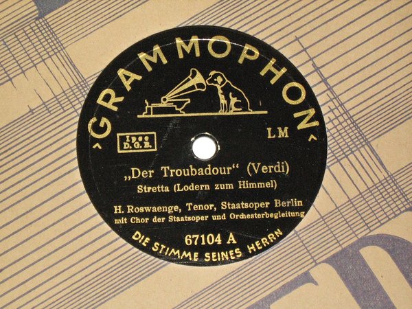 Schellackplatte Grammophon um 1920 ~ Roswaenge + v. Debitzka ~ Verdi - Der Troubadour
