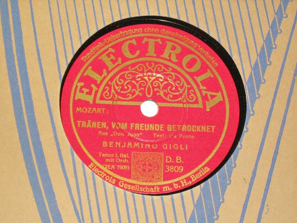Schellackplatte Electrola von 1939 ~ Benjamino Gigli ~ Mozart - Don Juan