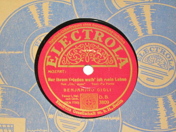 Schellackplatte Electrola von 1939 ~ Benjamino Gigli ~ Mozart - Don Juan