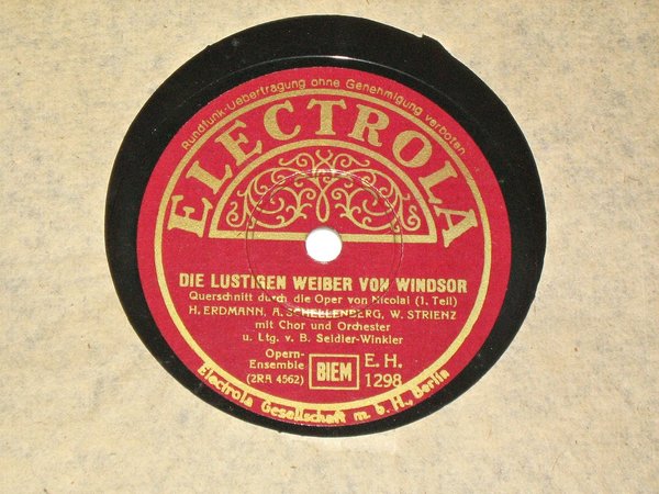Schellackplatte Electrola um 1940 ~ Erdmann ~ Nicolai - Die lustigen Weiber von Windsor