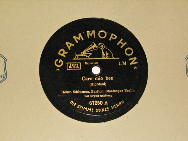 Schellackplatte Grammophon um 1925 ~ Heinrich Schlusnus ~ Giordani + Händel