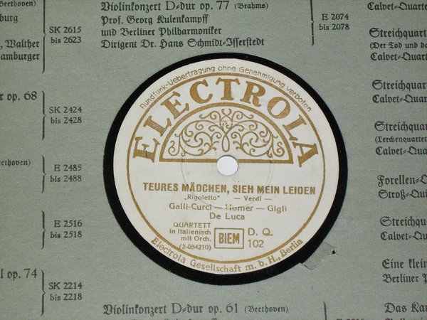 Schellackplatte Electrola um 1930 ~ Galli-Curci Homer Gigli De Luca ~ Donizetti + Verdi