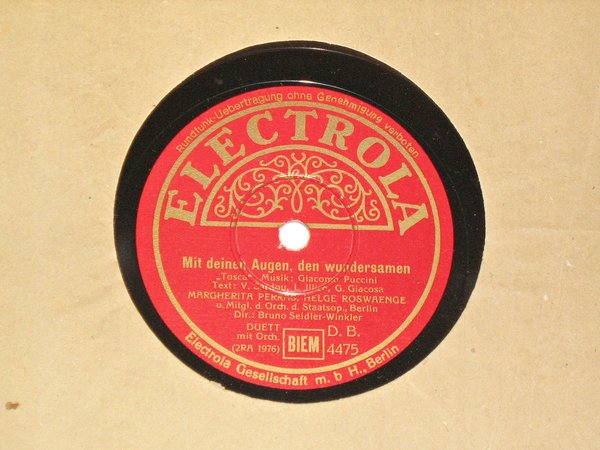 Schellackplatte Electrola von 1936 ~ Margherita Perras ~ Puccini - Tosca